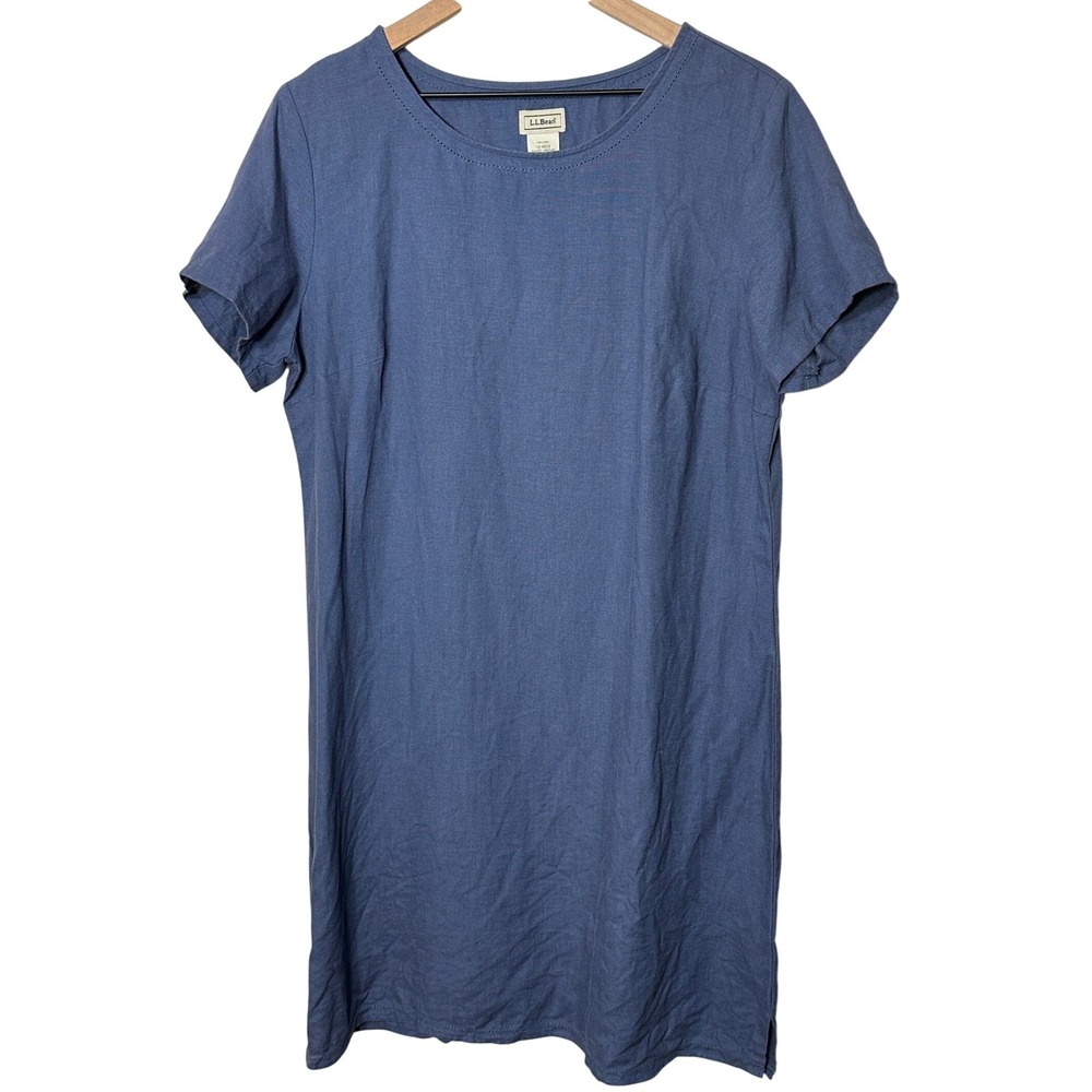 L.L.Bean Women's‎ Linen Blue Short Sleeve Casual Dress Size 12 Regular Lagenlook